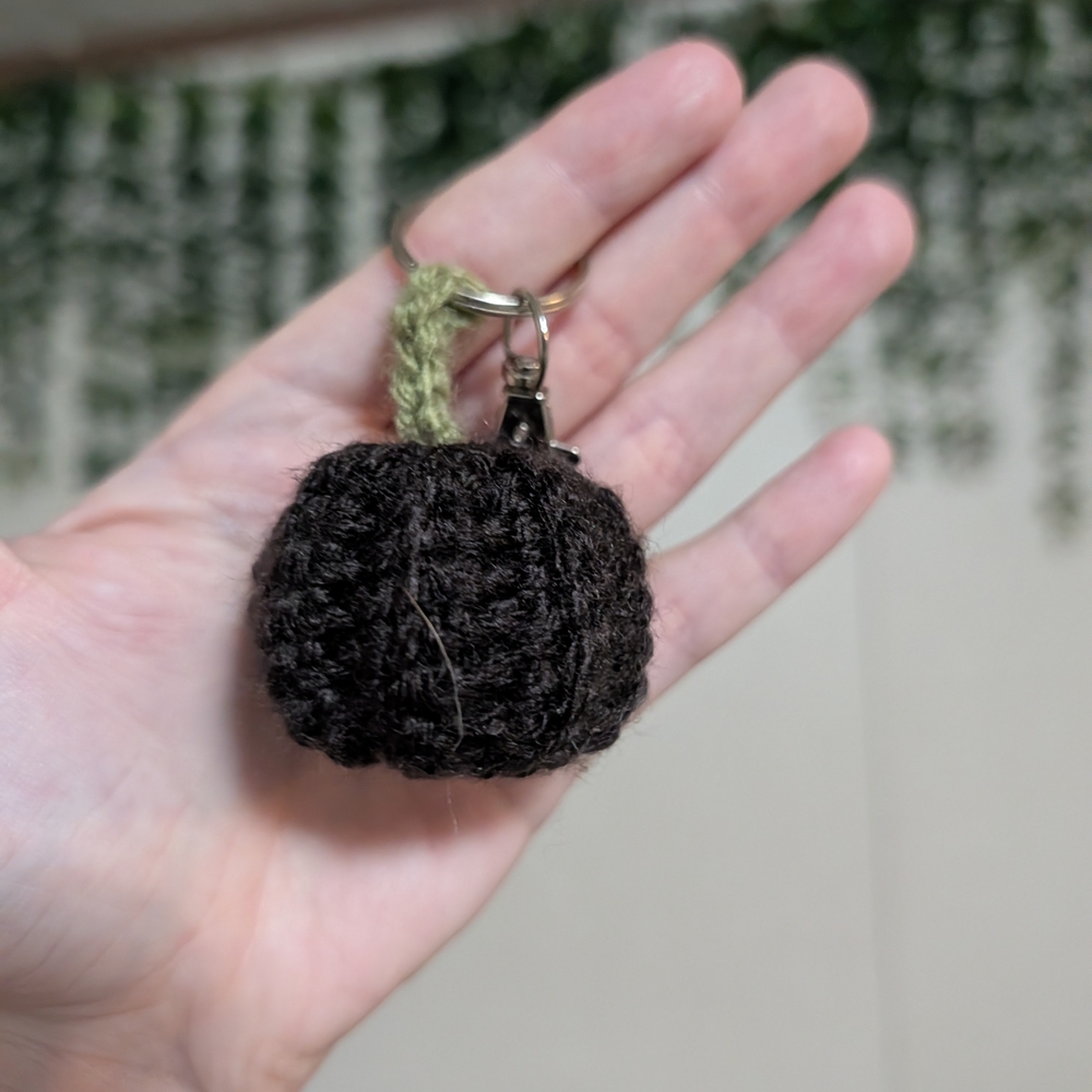 Crocheted Black Keychain with Green Accent